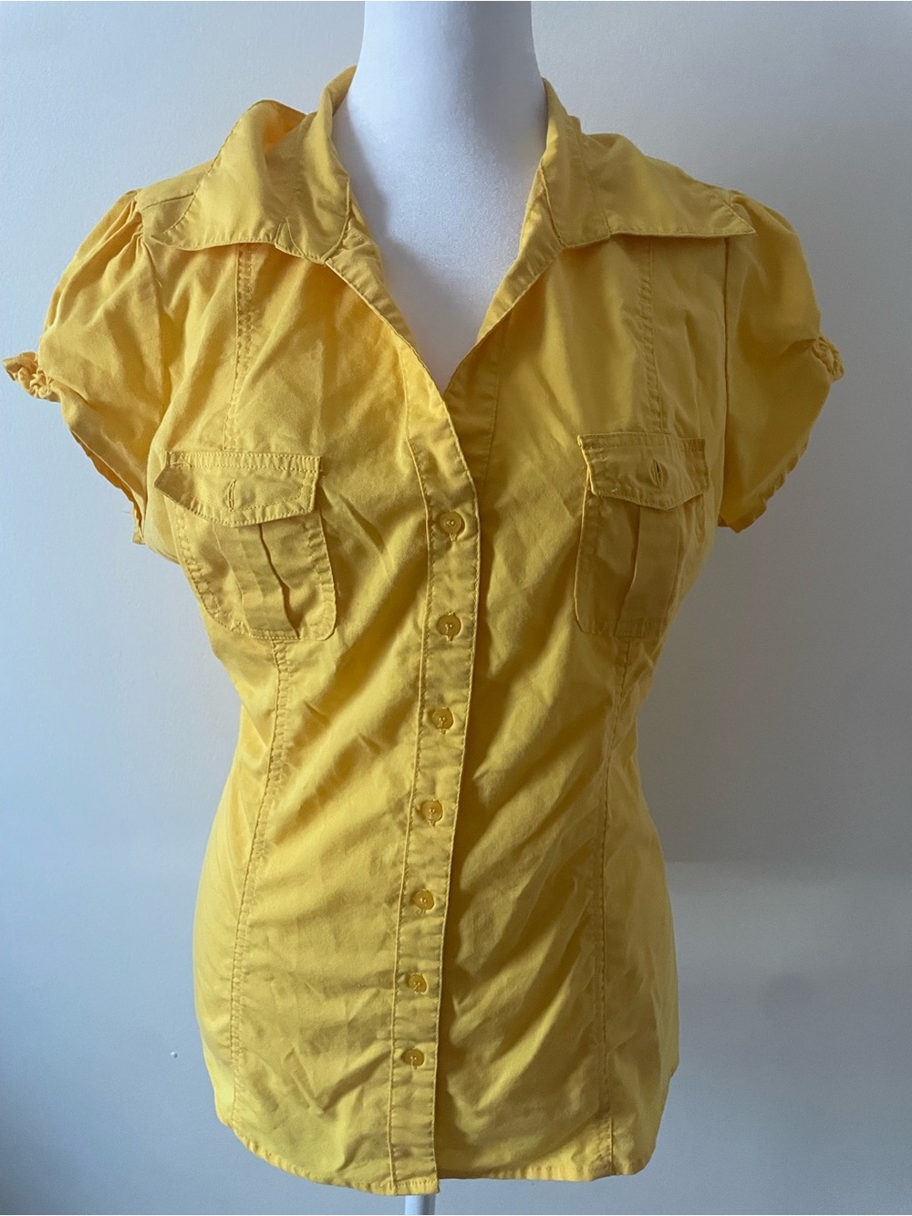 Dots Yellow Short-Sleeve Button-Down Shirt